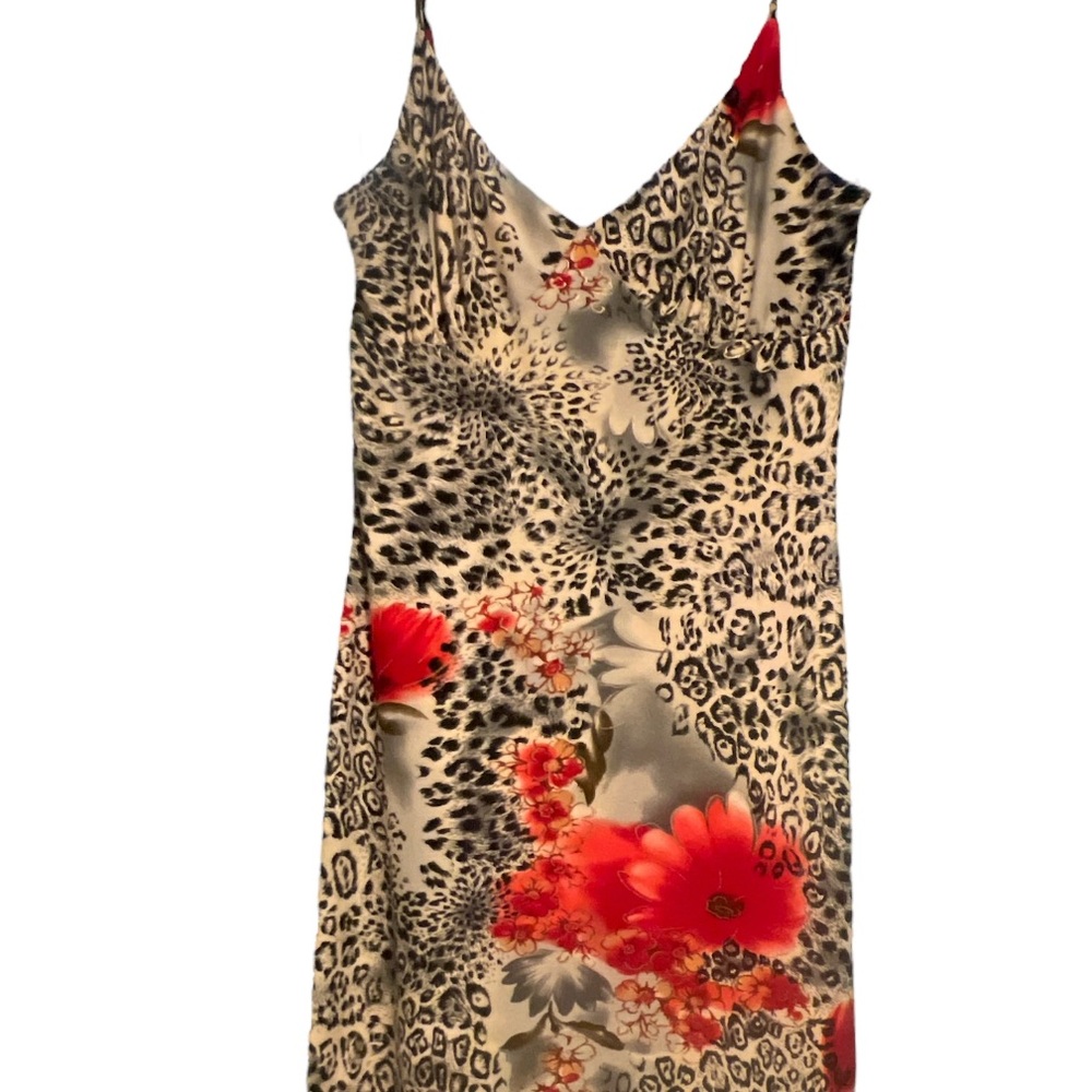 Elegant Red and Gray Leopard Print Maxi Dress USA